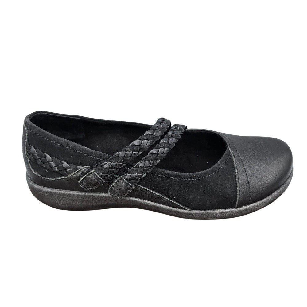 Aetrex Annie Black Leather Braided Double Strap Mary Jane Flats EU 42 US 10.5